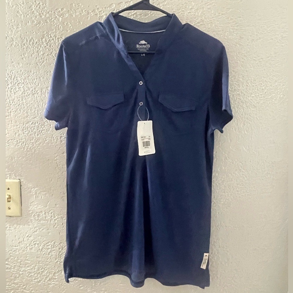 NWT Roots 73 Women's Navy‎ Casual Waffle Short sleeve Shirt Size 2XL